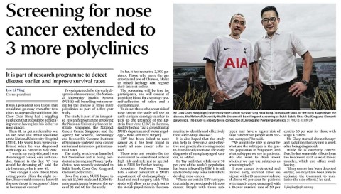 Study’s nose cancer screening expanded to three more polyclinics in bid for better, earlier diagnosis